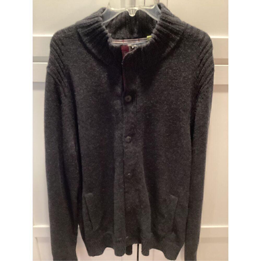 Robert Graham Tailored Fit Wool Sweater Cardigan Sz XL Gray Full Zip Snap
